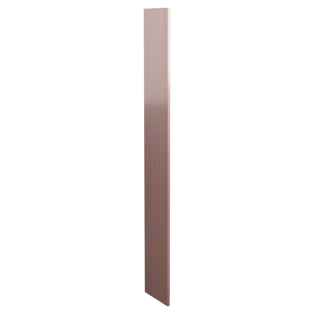 12-inch pre-cut filler wood panel, medium brown plank with cut bottom edge