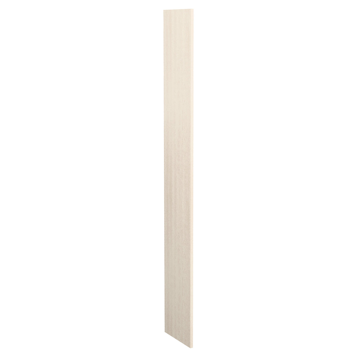 12-inch pre-cut filler wood panel, off-white plank with cut bottom edge