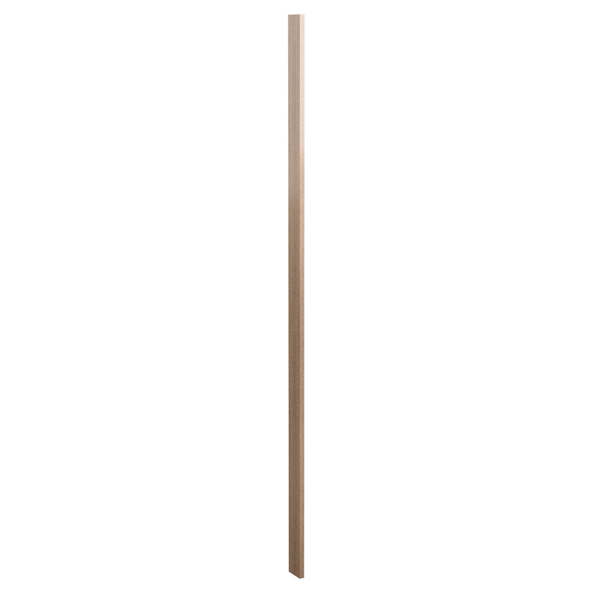 Wood filler strip with medium light brown stain, smooth edges and flat face