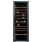 Goguette wine fridge in slate blue with wooden shelves and bottles
