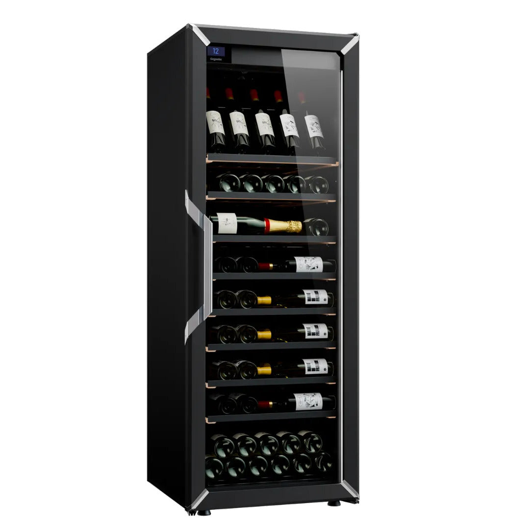 Black Goguette wine shelf insert shown inside a wine cooler