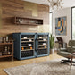 Pair of slate blue wine refrigerators with glass doors, shown in a living room