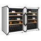 Goguette side-by-side wine refrigerator with two glass doors, wood shelves, and bottle storage