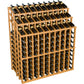 Light wood wine bottle display rack with stacked tiers and bottle necks facing outward