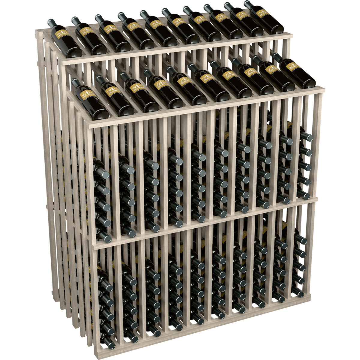 White wine bottle display rack with two front openings and metal bottle holders
