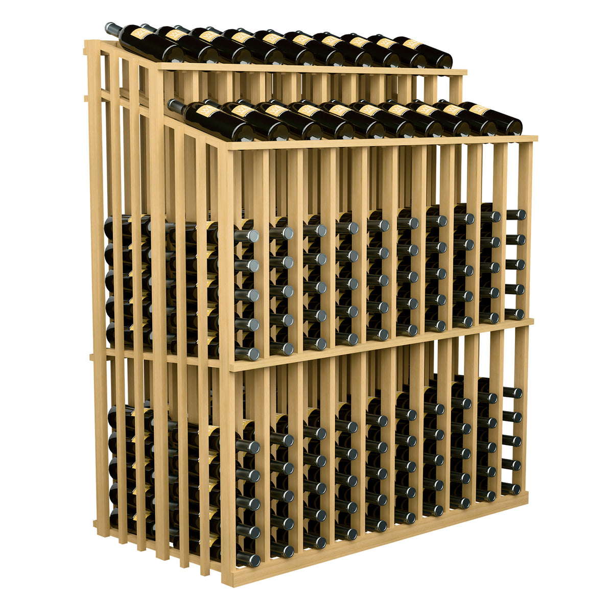 Natural wood double-sided wine bottle display rack with 2 rows of wine bottles