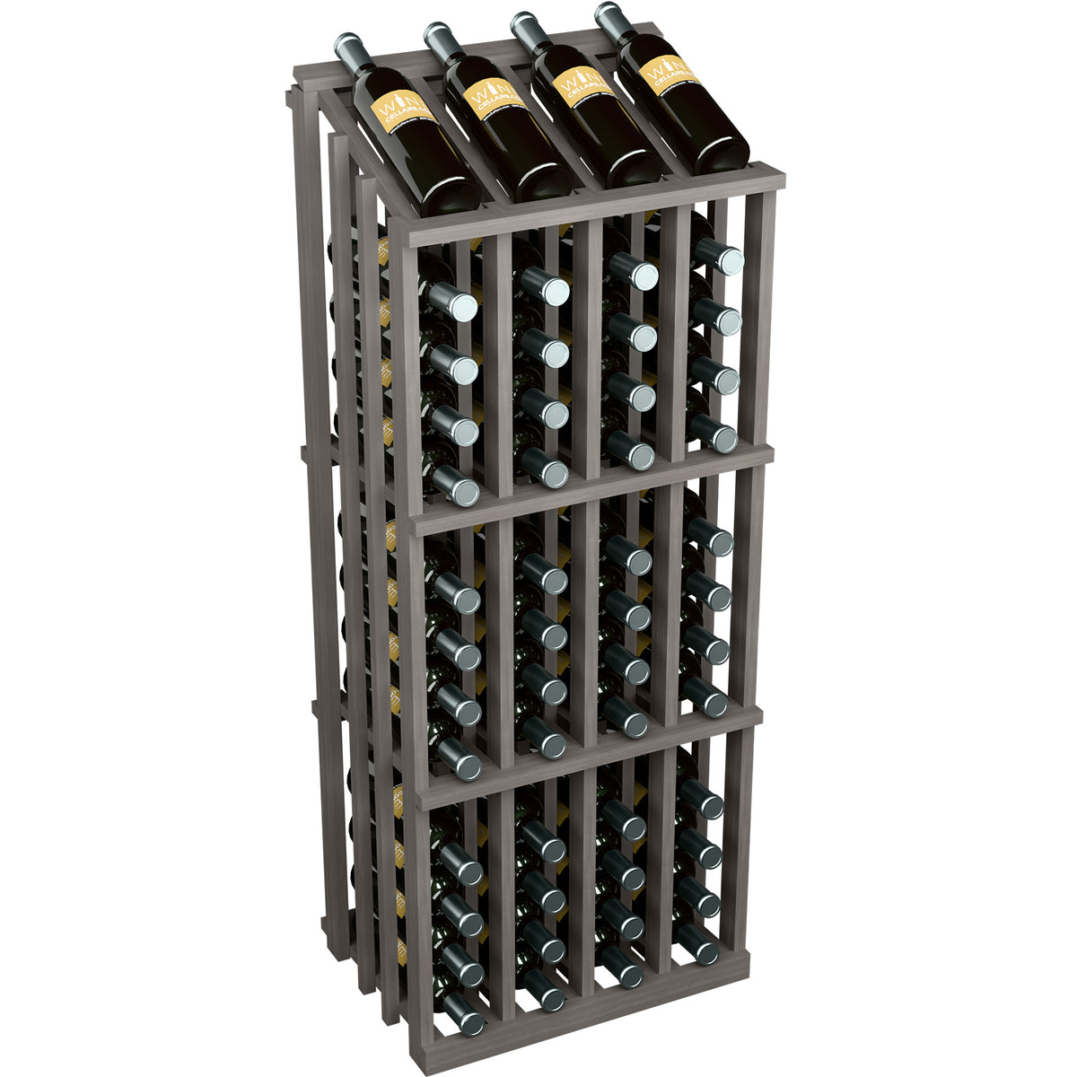 52-bottle wine display rack with circular bottle holders, dark gray frame, angled view
