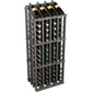 Commercial 52-bottle wine display rack with dark wood finish and bottle slot grid