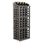 Commercial 52-bottle wine display rack with dark wood frame and top bottle row