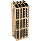 Light tan wood wine bottle display rack with 52 bottle slots and dark bottles