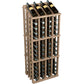 Light wood wine bottle display rack with 52 bottle slots, front glass bottle holder rings.