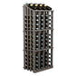Wood wine bottle display rack with 52 slots, dark gray frame, glass holders