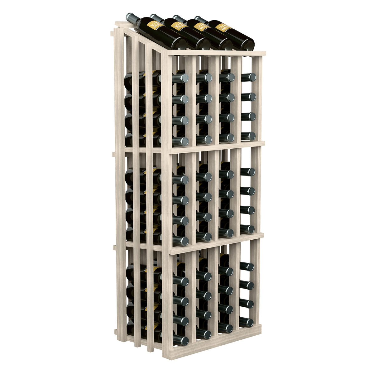 52-bottle wine display rack with circular bottle holders, light gray frame, front view
