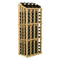Light wood wine bottle display rack with 52 slots, front metal bottle holders