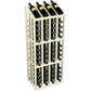 Light wood wine bottle rack front view with top bottles resting on upper ledge