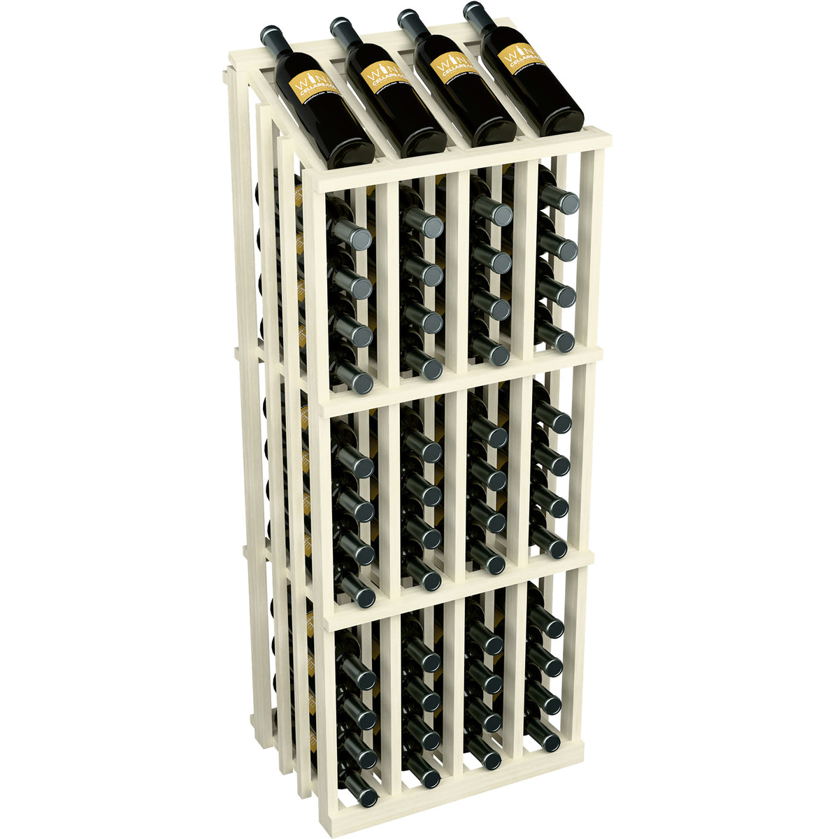 Light wood wine bottle rack front view with top bottles resting on upper ledge
