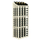 Wood wine bottle display rack with 52 slots, white frame and green bottle holders