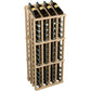 Light tan wood wine bottle display rack with 52 bottle slots and dark bottles