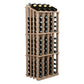 Commercial 52-bottle wine display rack with light wood frame and front bottle grid