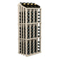 52-bottle wine display rack with circular bottle holders, light gray frame, bottles on top