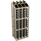 Commercial 52-bottle wine display rack with natural light wood finish and bottle rows