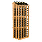 Light wood wine bottle display rack with front and side openings for 52 bottles