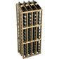 Wine bottle display rack with pale wood frame and 52 bottle holders, front angle view.