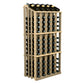 Single-sided wine bottle display rack with 65 slots, pale wood frame and bottle holders