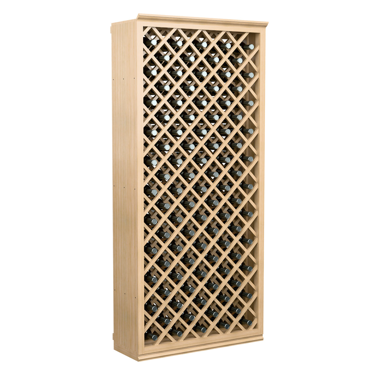 Front view of 6FT wine bottle cabinet with diamond lattice and light wood frame