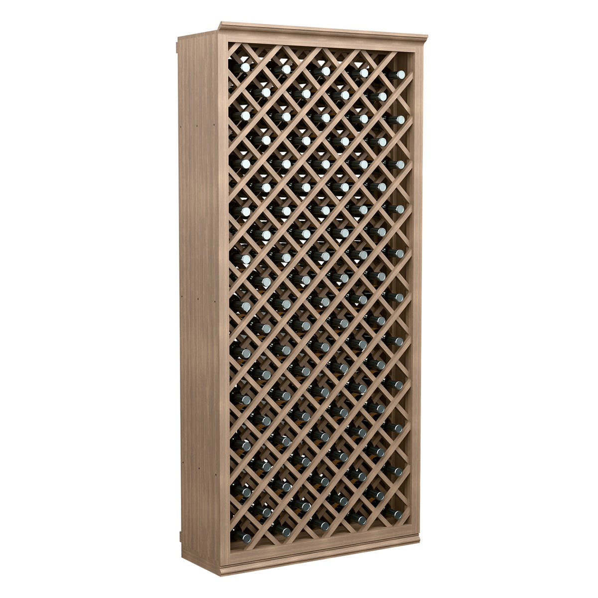 6FT wine bottle display cabinet with diamond lattice and light wood frame, front view