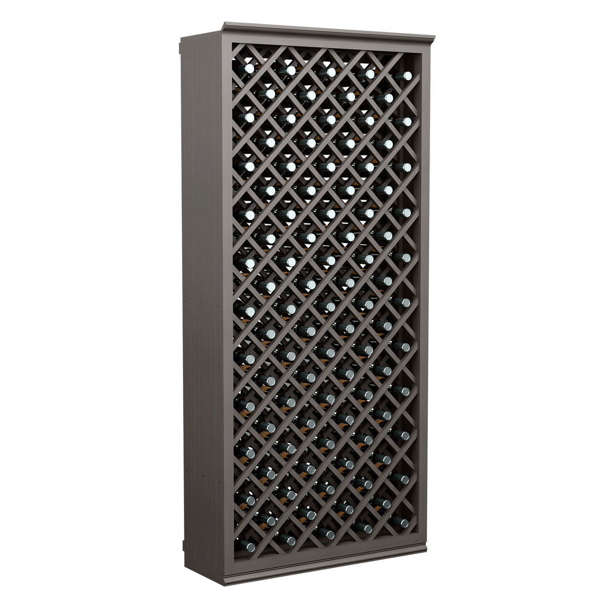 6FT wine bottle display cabinet with diamond lattice and dark gray frame, front view