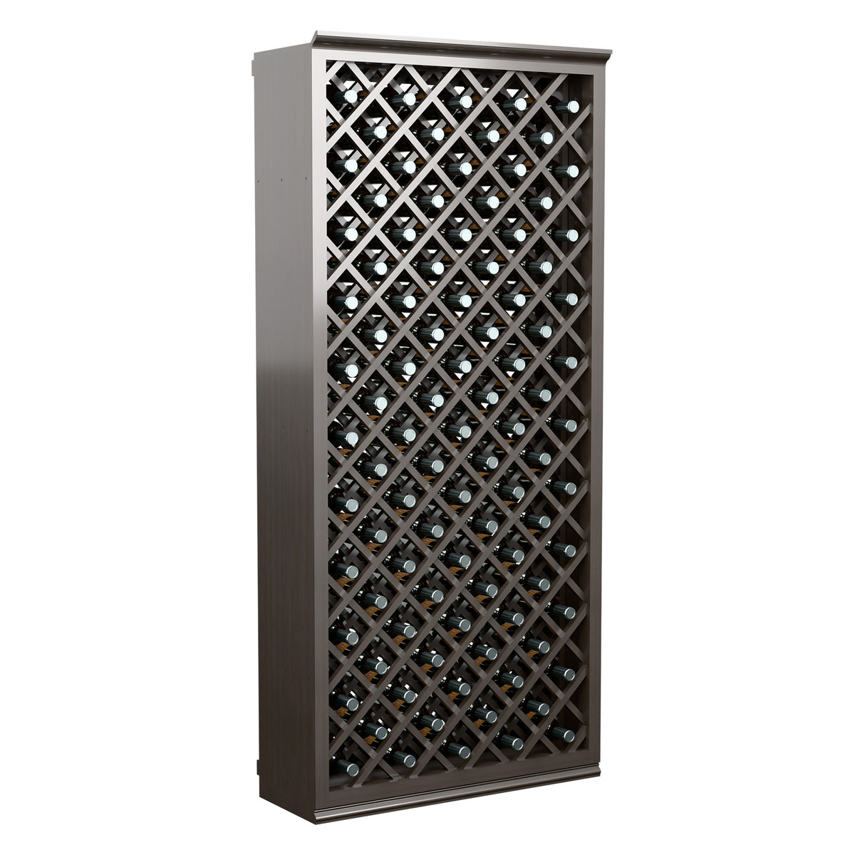 Front view of 6FT wine bottle cabinet with diamond lattice and dark gray frame
