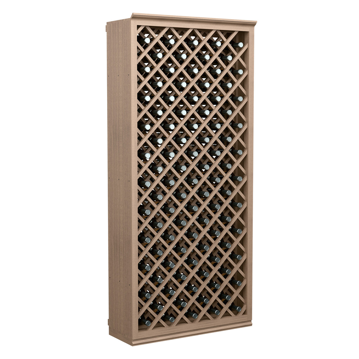 Light wood wine bottle rack with diamond lattice panel, tall cabinet for bottles