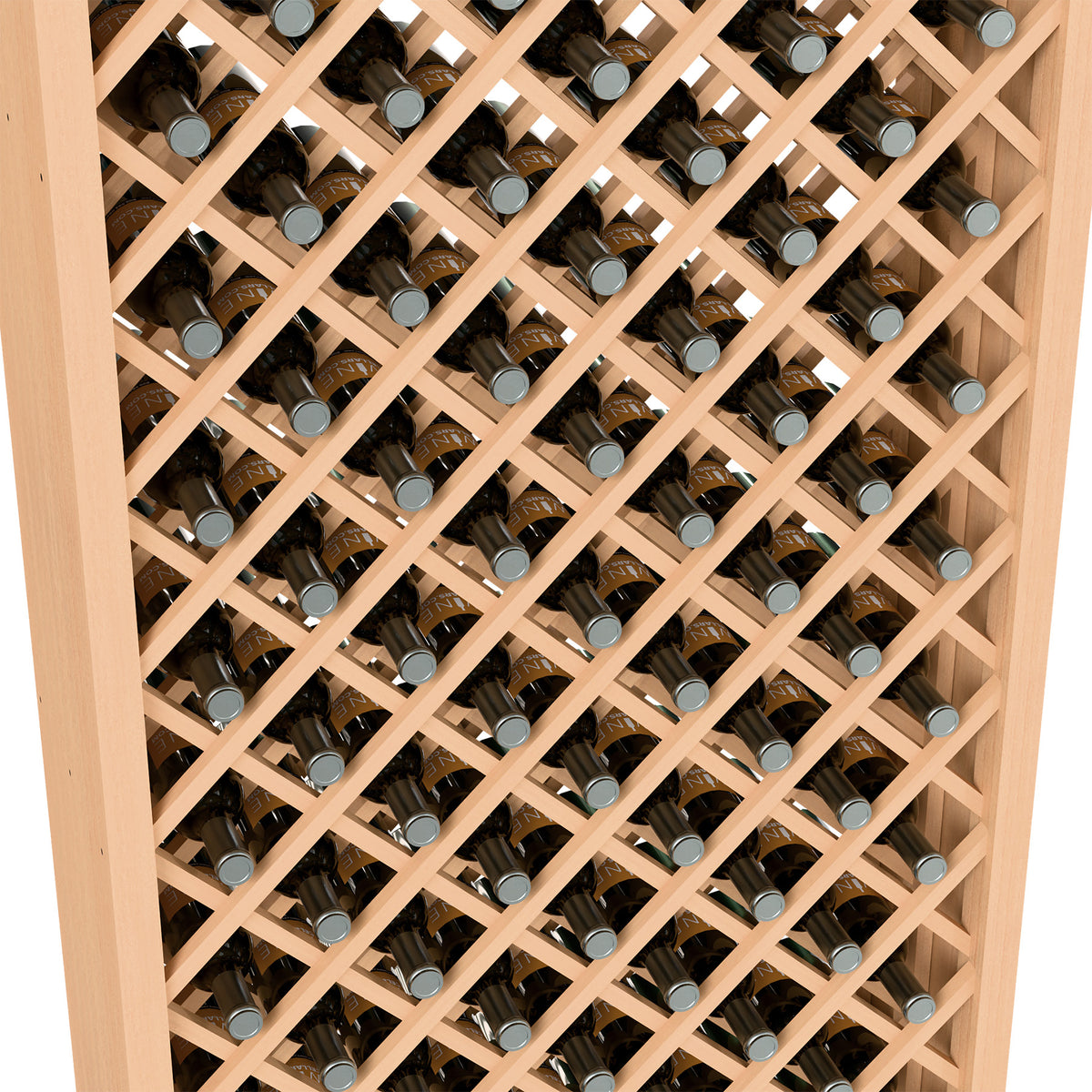 Wine bottle bin interior with diamond lattice pattern and bottle necks in individual slots