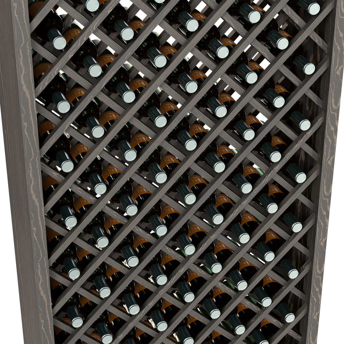 6FT wine bottle storage bin, dark grey lattice with wine bottles in rows