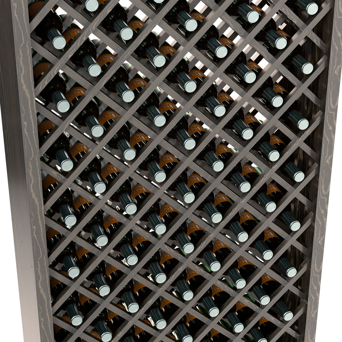 6FT wine bottle storage bin, close-up of dark grey diamond lattice and bottles