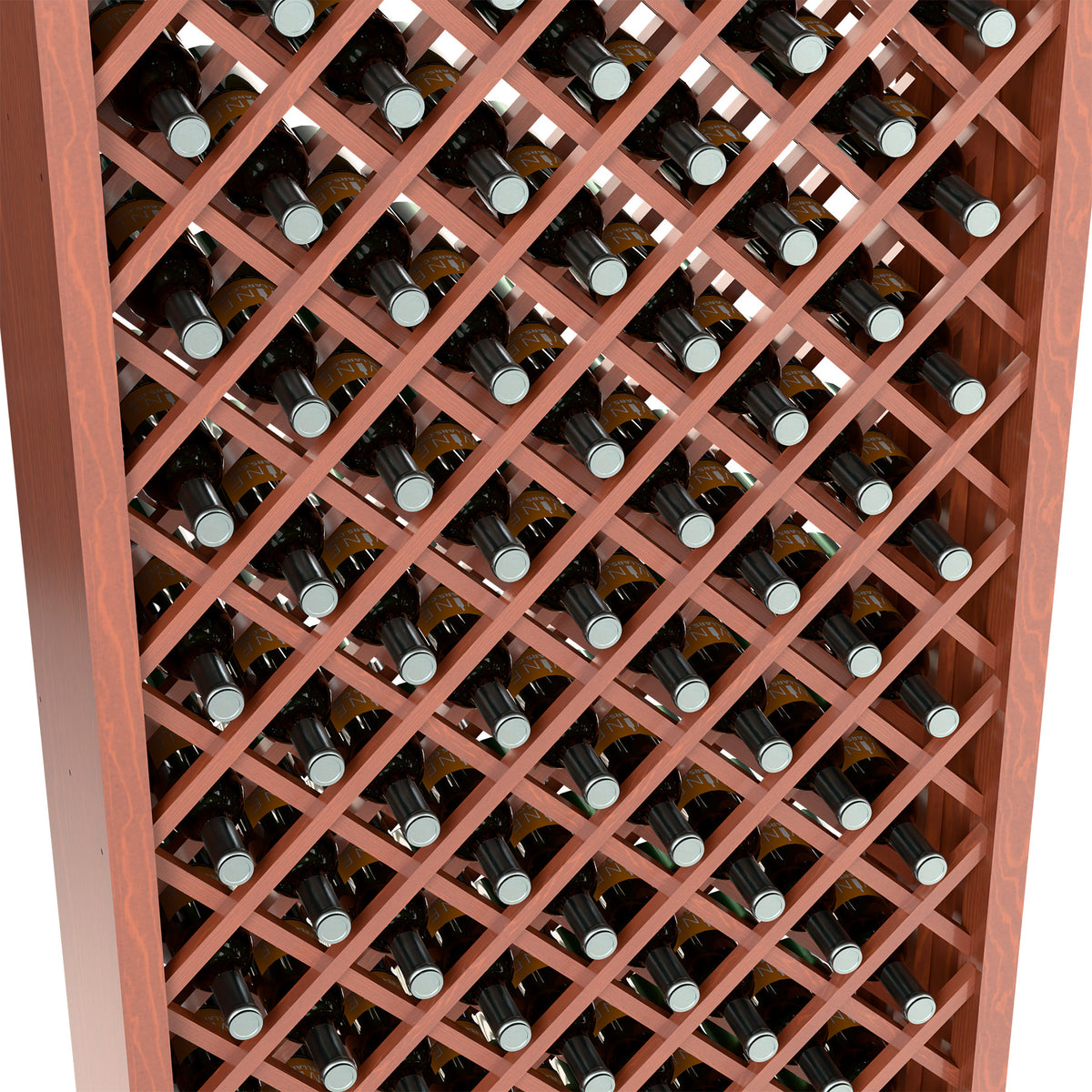 6FT wine bottle storage bin, close-up of red lattice and wine bottles