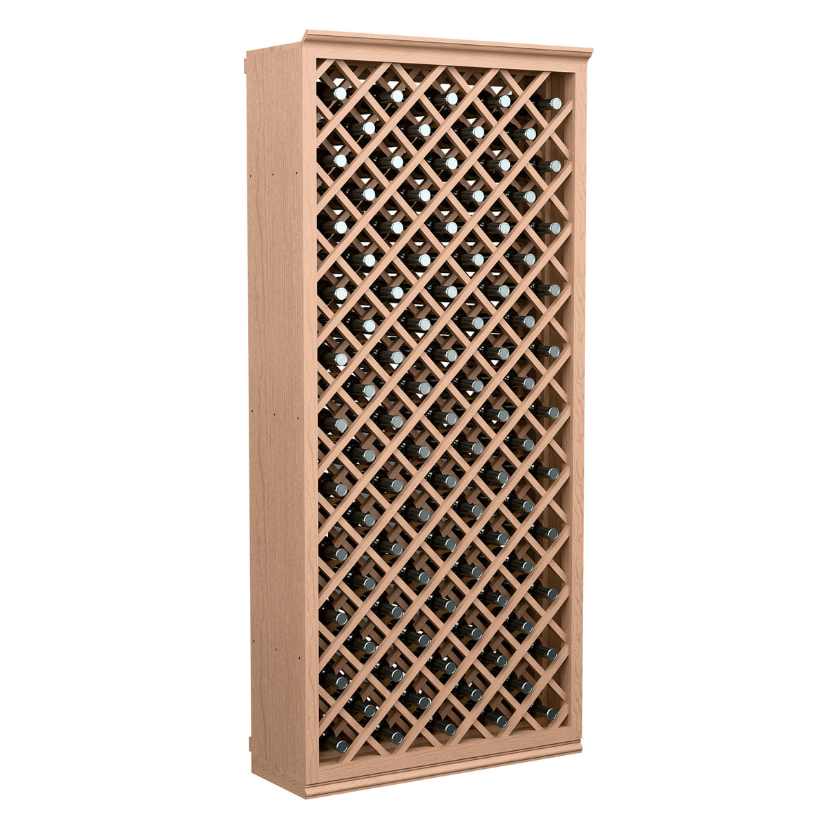 6FT wine bottle storage bin, light wood diamond lattice front
