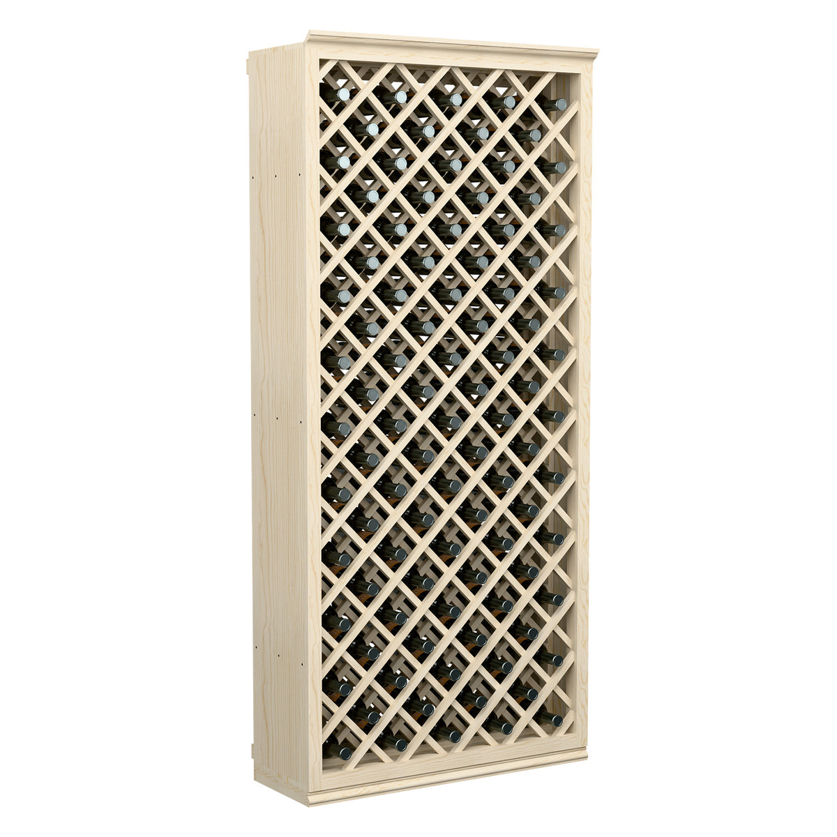 Light wood 6FT wine bottle bin featuring diamond lattice compartments for bottles