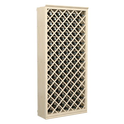 Light wood 6FT wine bottle bin featuring diamond lattice compartments for bottles