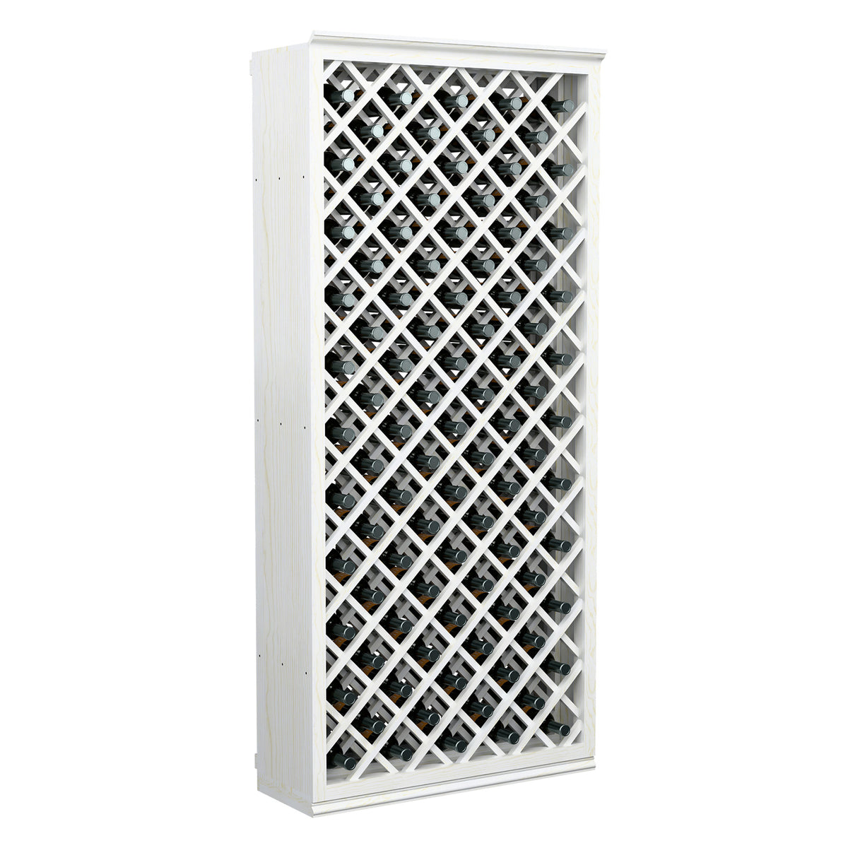 6FT wine bottle storage cabinet in white wood with diamond lattice and bottle slots