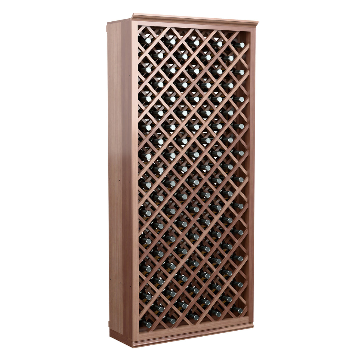 Dark wood wine cabinet with diamond lattice rack for individual bottle storage