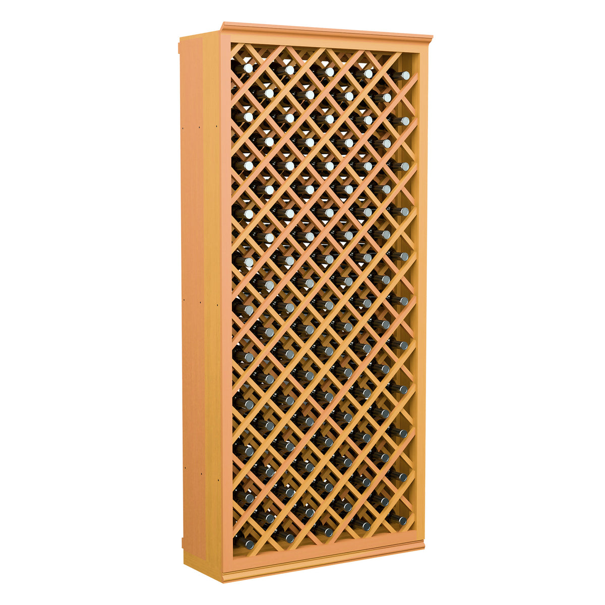 Light wood wine cabinet with diamond lattice panel and individual bottle storage