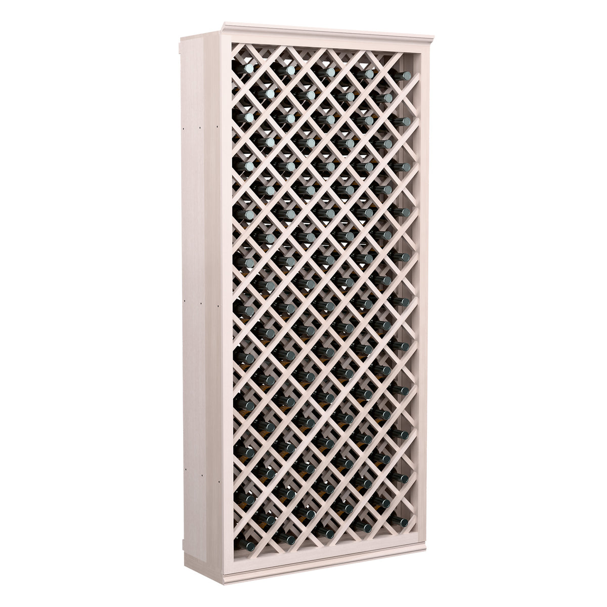White wine storage cabinet with diamond lattice front and individual bottle slots