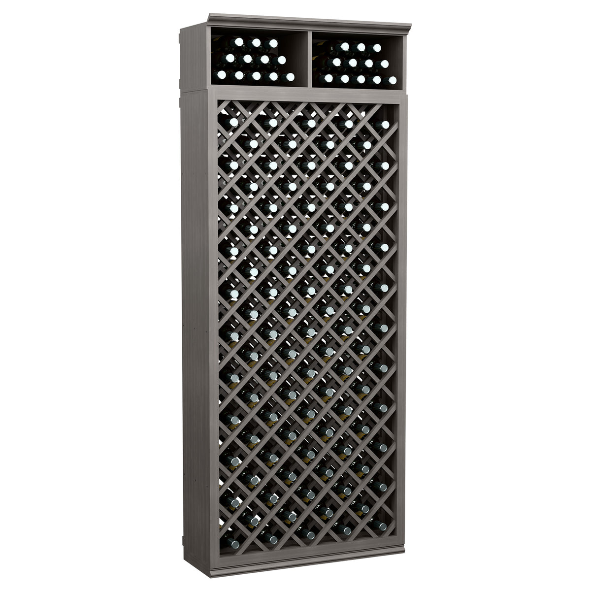 7ft wine bottle storage cabinet, dark grey, diamond lattice and two top bottle rows