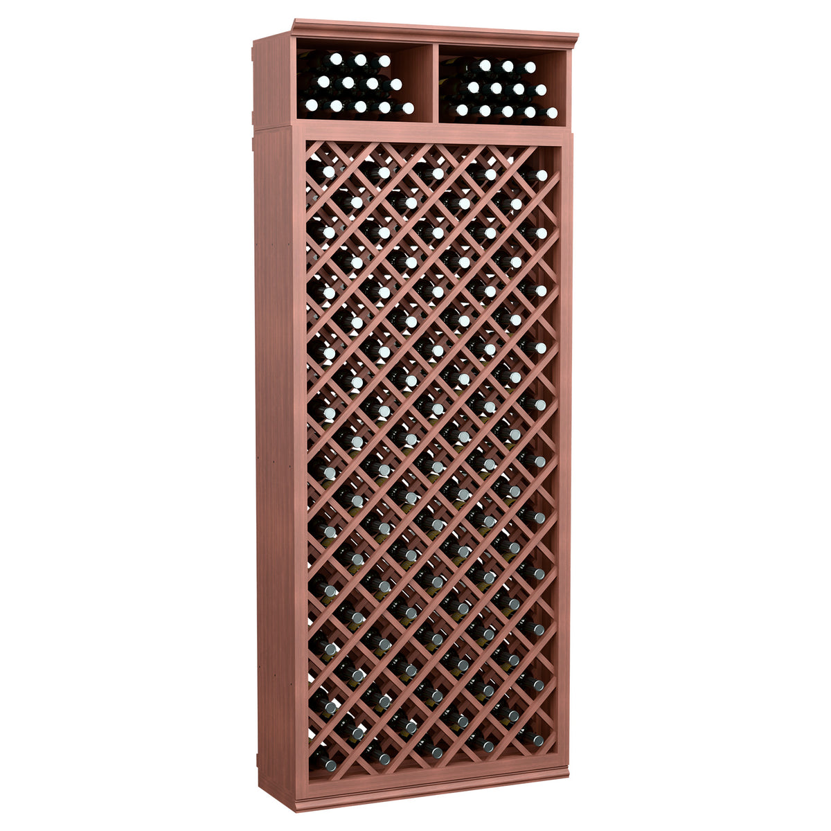 7ft wine bottle storage cabinet, reddish brown, diamond lattice rack with top bottle holders