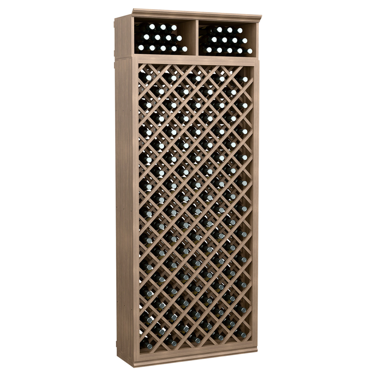 7ft wine bottle storage cabinet, light tan, diamond lattice wine bottle holder grid and top rows