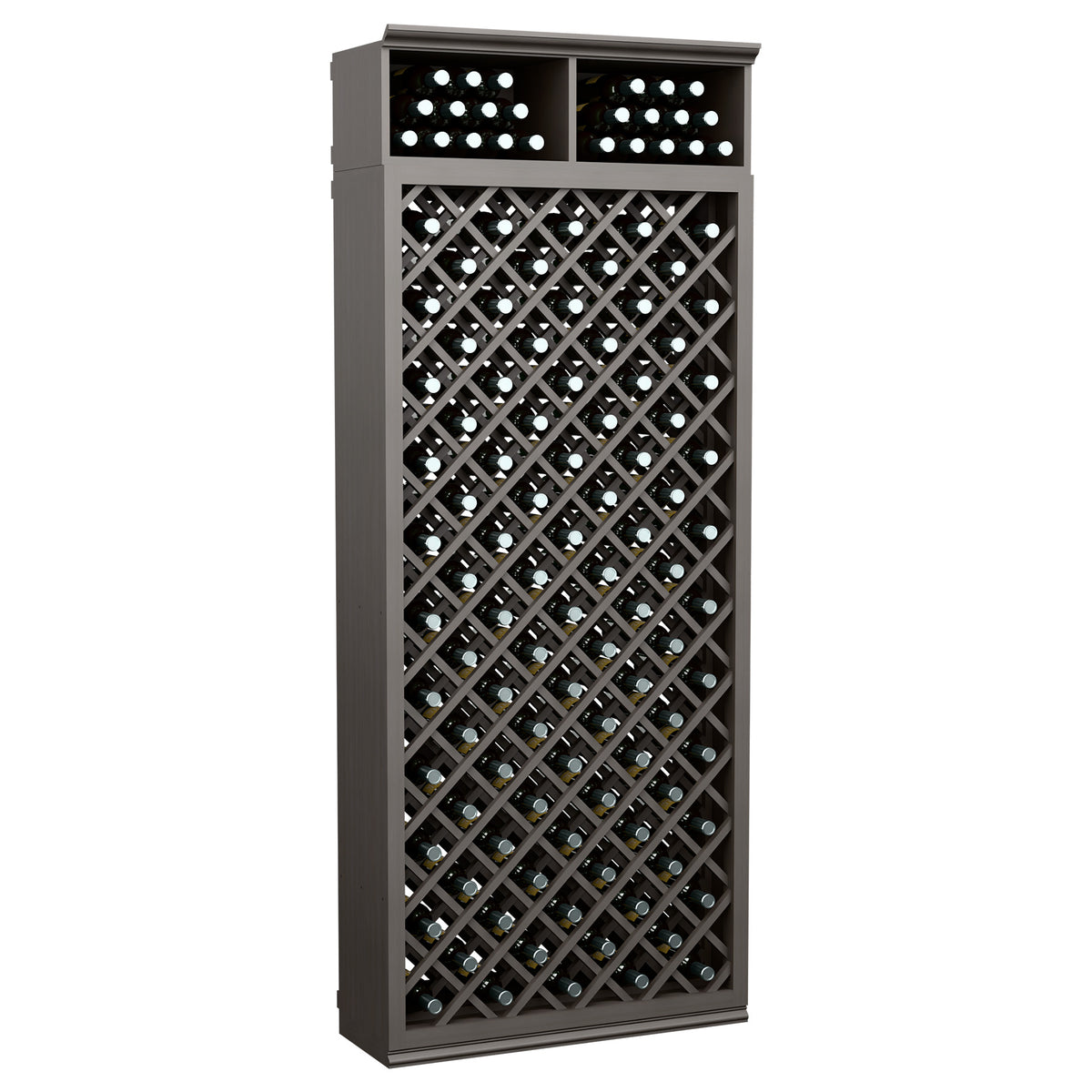 7ft wine bottle storage cabinet, dark grey, diamond lattice rack with top bottle holders
