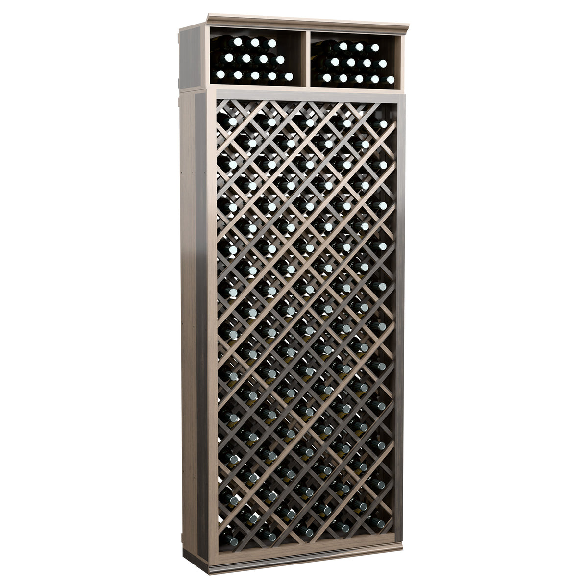 Charcoal 7-ft wine bottle storage cabinet with diamond lattice racks and two top rows