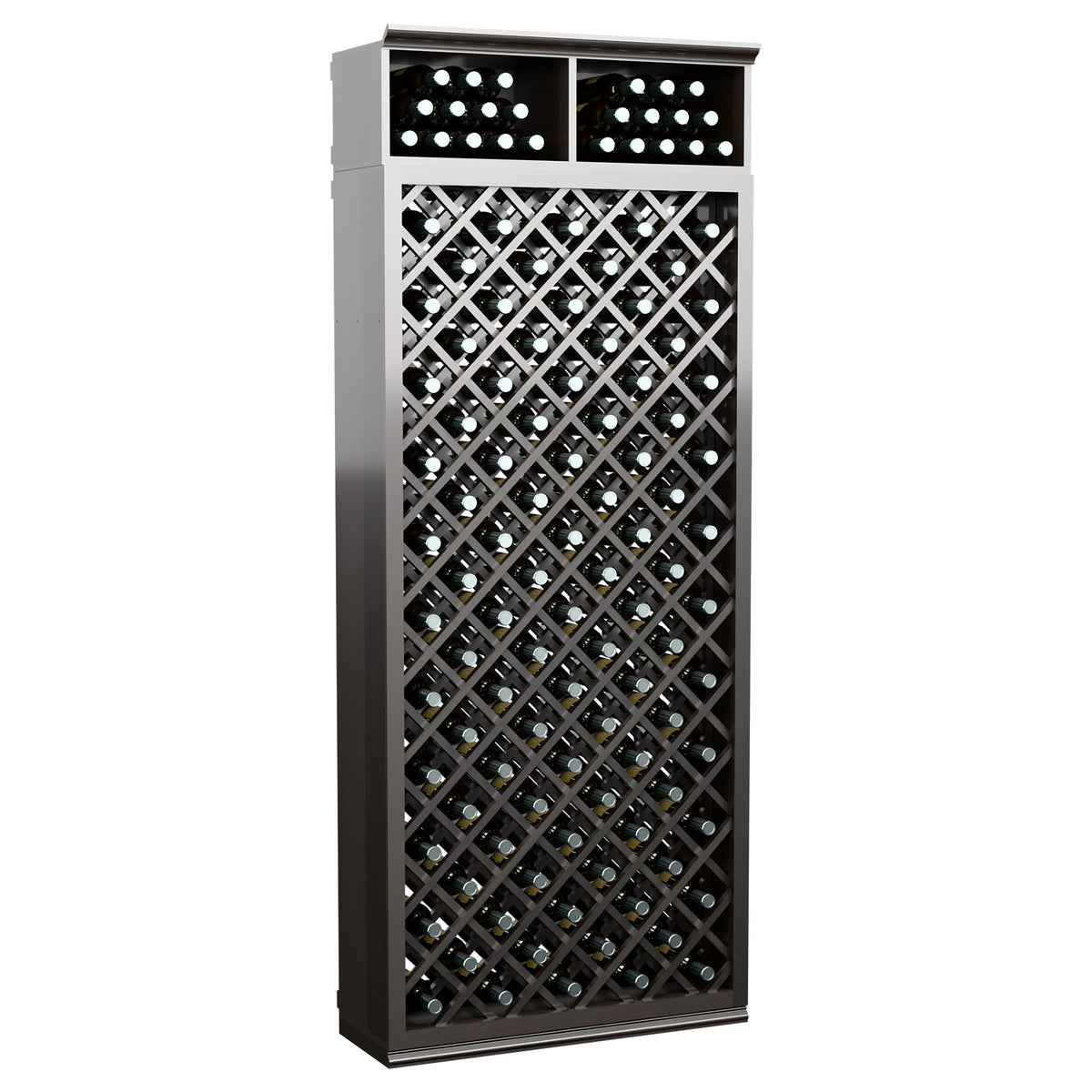 Medium gray 7-ft wine bottle storage cabinet with diamond lattice racks and two top rows